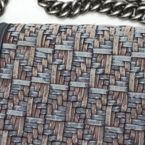 Chanel Medium Woven Boy Flap Bag Blue Dark Calf Leather Crossbody - Picture 9 of 14